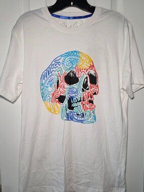 Robert Graham Men’s Graphic Skull T-Shirt White Cotton Size Small + Shopping Bag